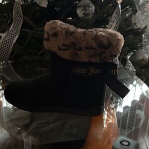 Juicy Couture Black Boots with Leopard Print Trim